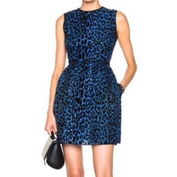 Victoria Beckham Blue Leopard Cheetah Silk Dress 2 - Picture 1 of 7